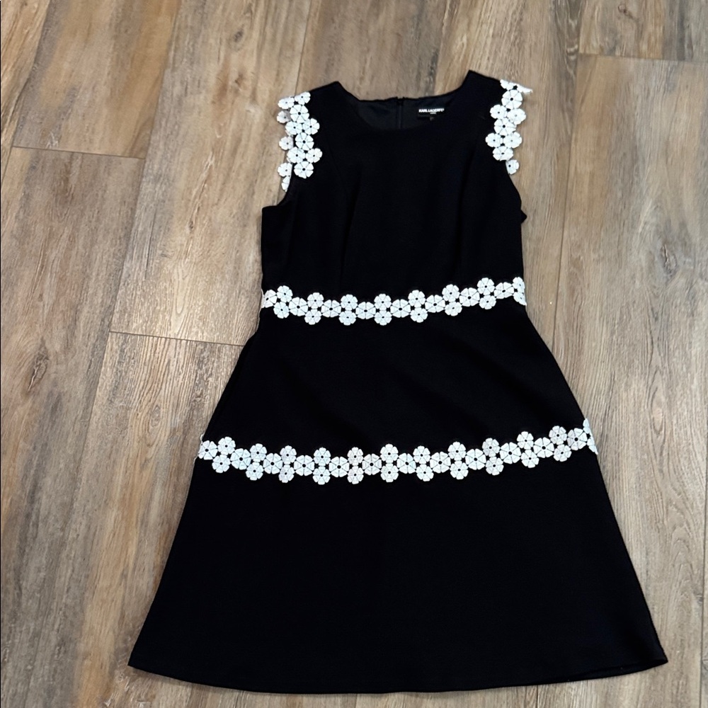 Karl Lagerfeld Black Dress with White Floral Details